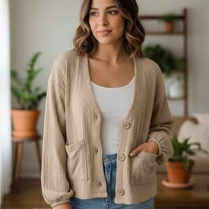 Forever 21 Beige Button-Up Cardigan